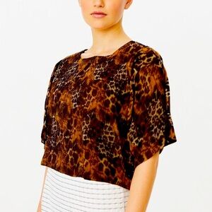 Objex Blouse Top Cropped Women's Size 2X Animal Print PullOver Stretch Roomy